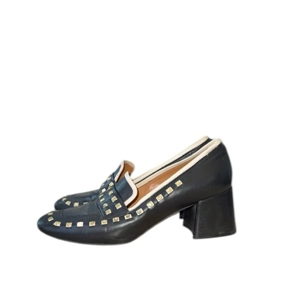 Tory Burch Perfect‎ Black Dolce Leather Studded Block Heel Slip On Loafers 7.5